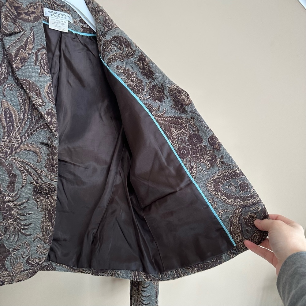Vintage Women 8P Tapestry Jacket Blazer Blue Brown Career Academia Office Petit - Picture 10 of 12